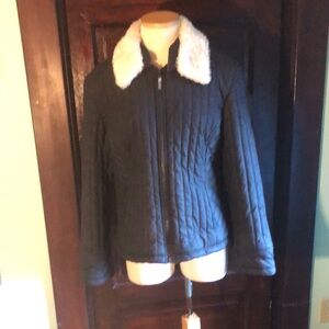 Mudd black jacket /white faux fur detachable collar XL/pink lining /mid 2000's